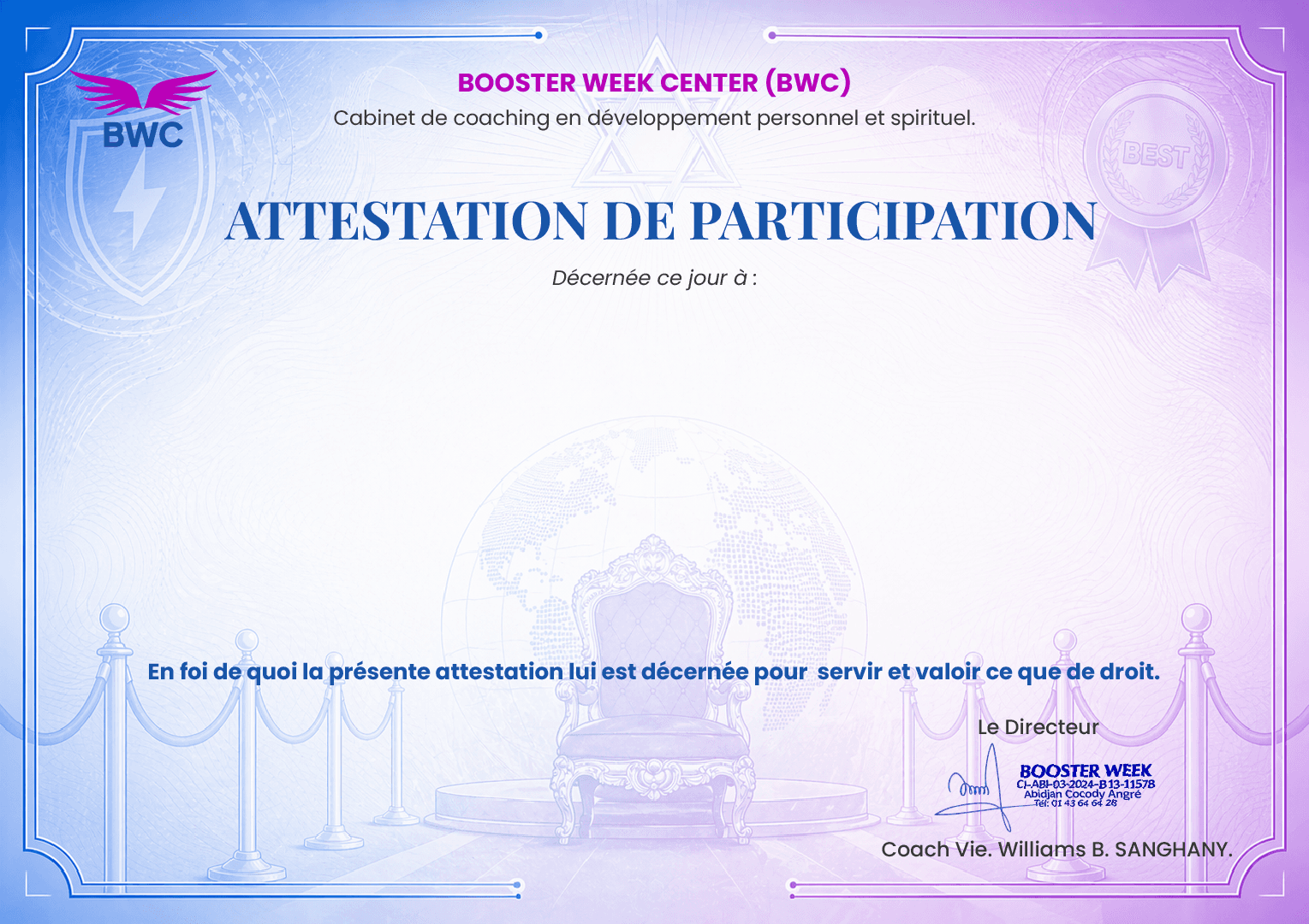 Attestation de participation — Le Journal Spirituel